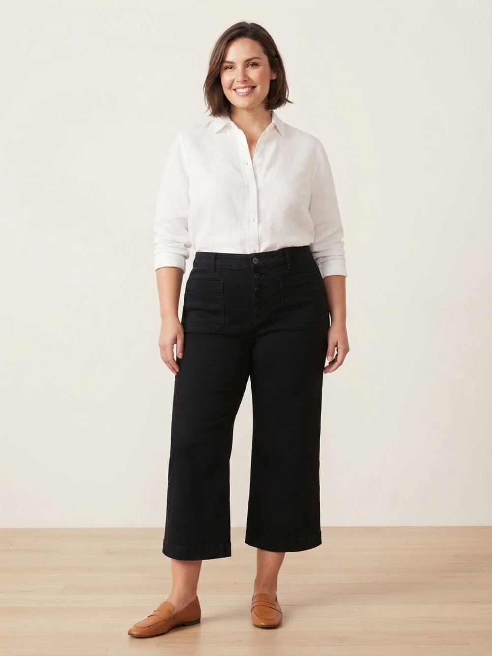 Anthropologie Black Wide-Leg Cropped Pants